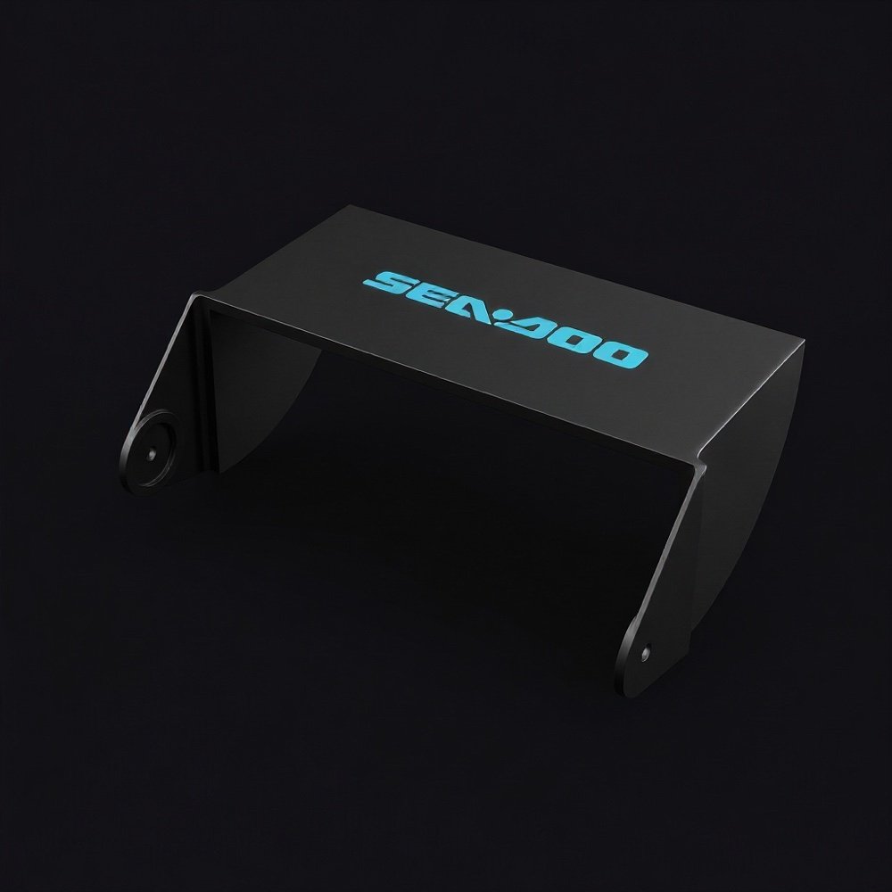 Black visor with cyan-blue logo